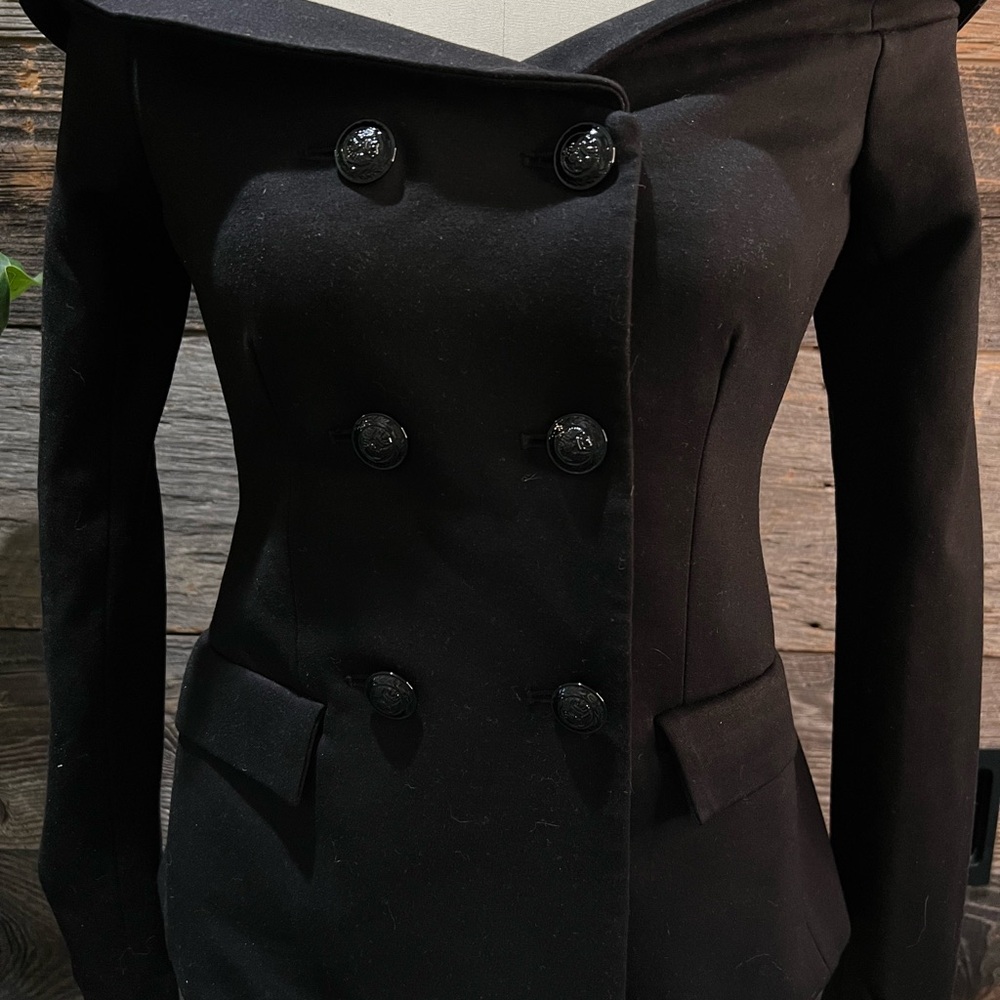 L' Agence Stephan Off-Shoulder Black Double-Breasted stretch Jacket XS - Picture 6 of 10